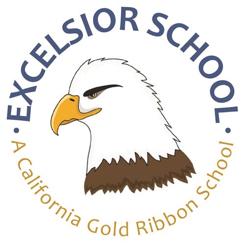 Excelsior School - a California Gold Ribbon School - an eagle head in the center of the logo